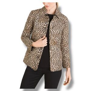 Chico's Quilted Crop Button Front Animal Print Jacket, Medium‎